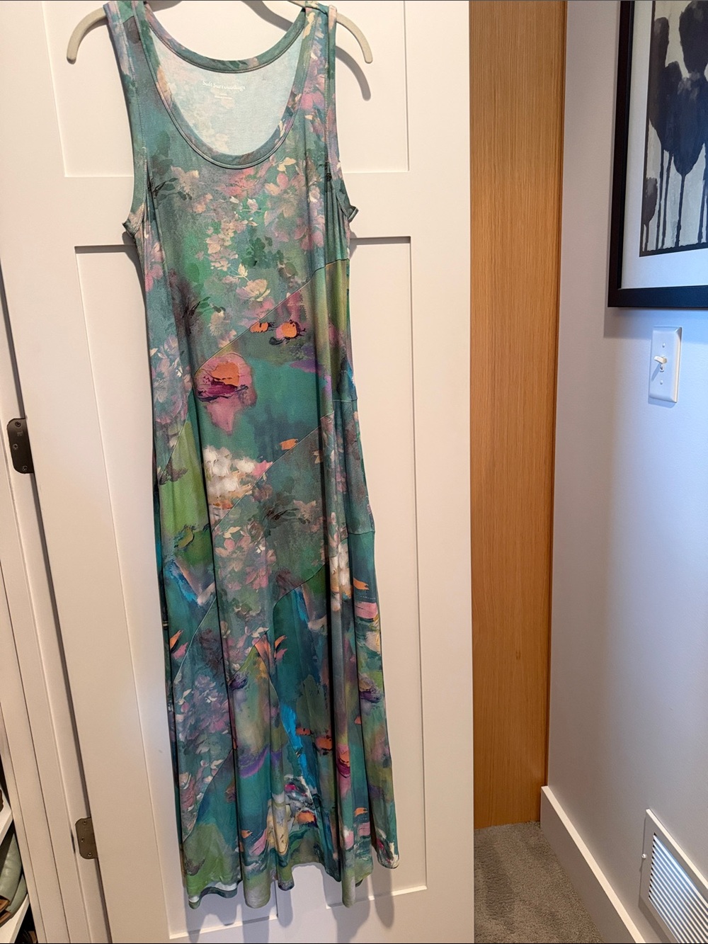 Soft Surroundings Teal Floral Watercolor Maxi Dress